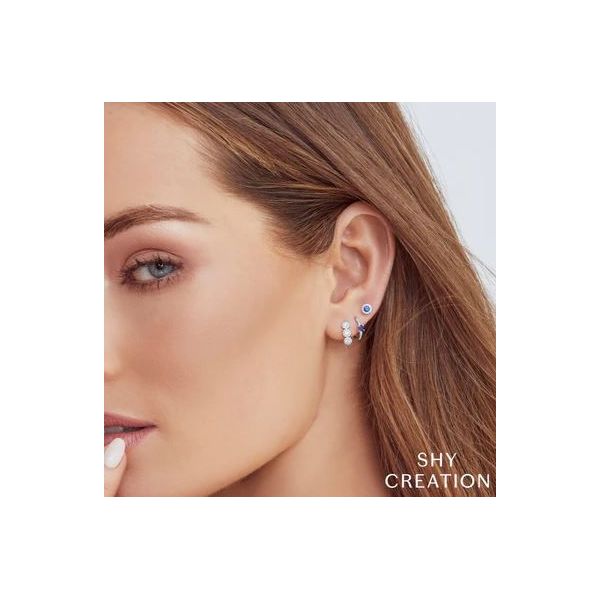 Shy Creation White Gold Diamond Huggie Earrings Image 2 SVS Fine Jewelry Oceanside, NY