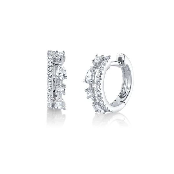 Shy Creation White Gold Diamond Huggie Earrings SVS Fine Jewelry Oceanside, NY