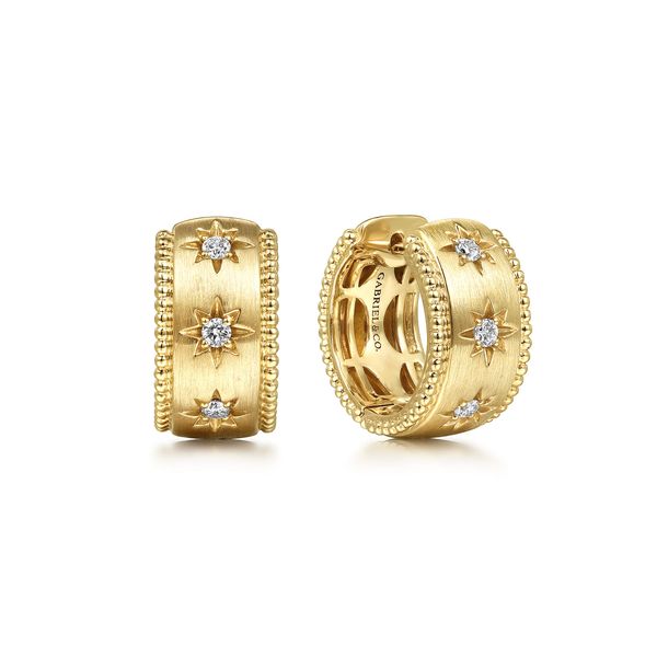 Gabriel & Co. Bujukan Yellow Gold Diamond Huggie Earrings SVS Fine Jewelry Oceanside, NY