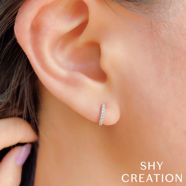 Shy Creation White Gold Classic Diamond Huggie Earrings Image 3 SVS Fine Jewelry Oceanside, NY
