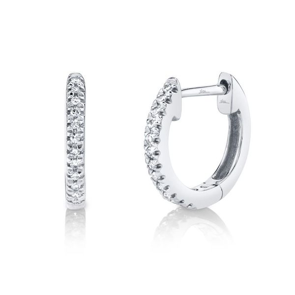 Shy Creation White Gold Classic Diamond Huggie Earrings SVS Fine Jewelry Oceanside, NY