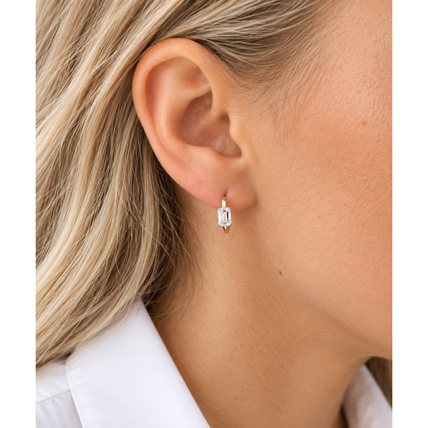 Everlee 14K Yellow Gold Emerald Center Lab Grown Diamond Huggie Earrings, 1 ctw Image 2 SVS Fine Jewelry Oceanside, NY