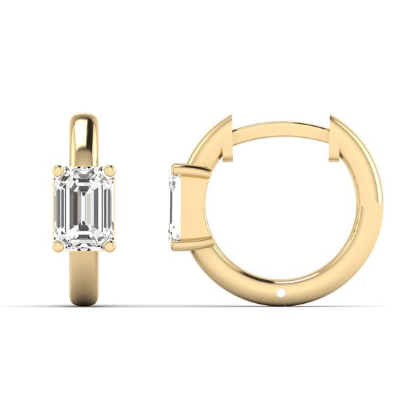 Yellow Gold Emerald Lab Grown Diamond Huggies Image 3 SVS Fine Jewelry Oceanside, NY