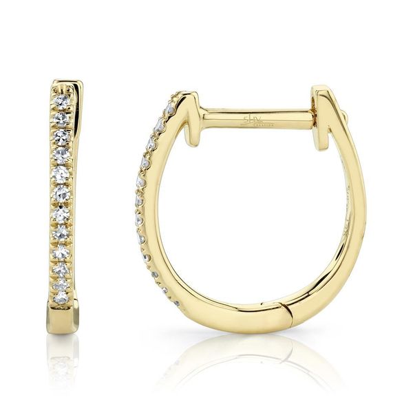 Shy Creation Yellow Gold and Diamond Huggies Image 2 SVS Fine Jewelry Oceanside, NY