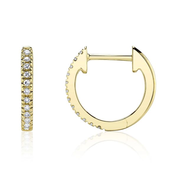 Shy Creation Yellow Gold Diamond Huggie Earrings Image 4 SVS Fine Jewelry Oceanside, NY