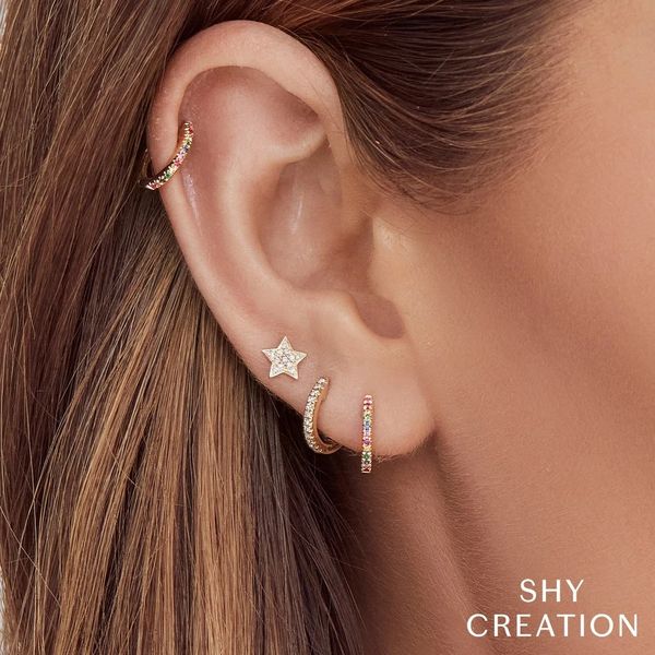 Shy Creation Yellow Gold Diamond Huggie Earrings Image 5 SVS Fine Jewelry Oceanside, NY