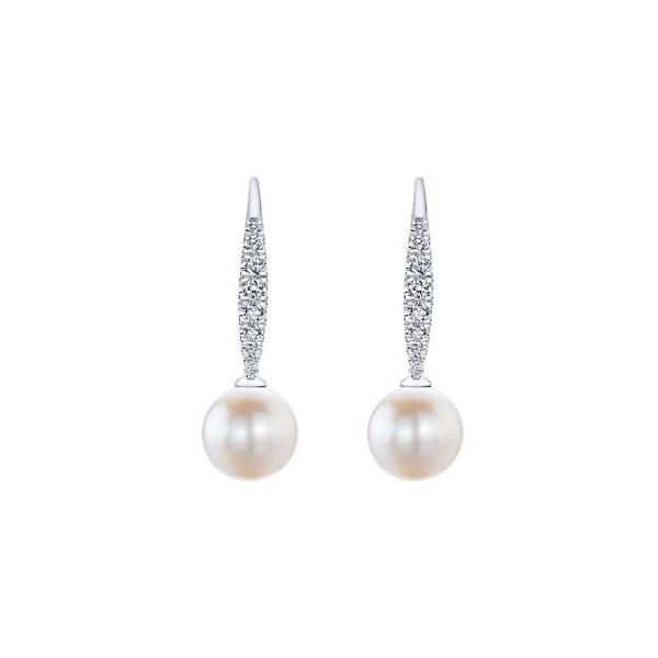 Gabriel & Co. Grace Collection White Gold, Pearl, & Diamond Earrings Image 2 SVS Fine Jewelry Oceanside, NY