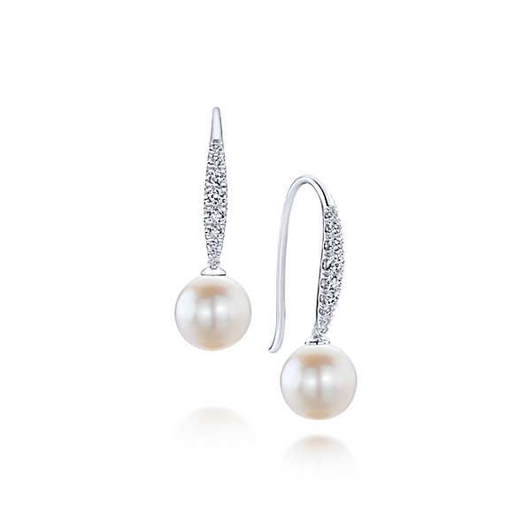 Gabriel & Co. Grace Collection White Gold, Pearl, & Diamond Earrings SVS Fine Jewelry Oceanside, NY