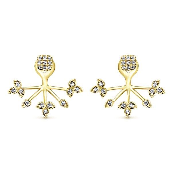 Gabriel & Co. Floral 14K Yellow Gold Diamond Earrings SVS Fine Jewelry Oceanside, NY