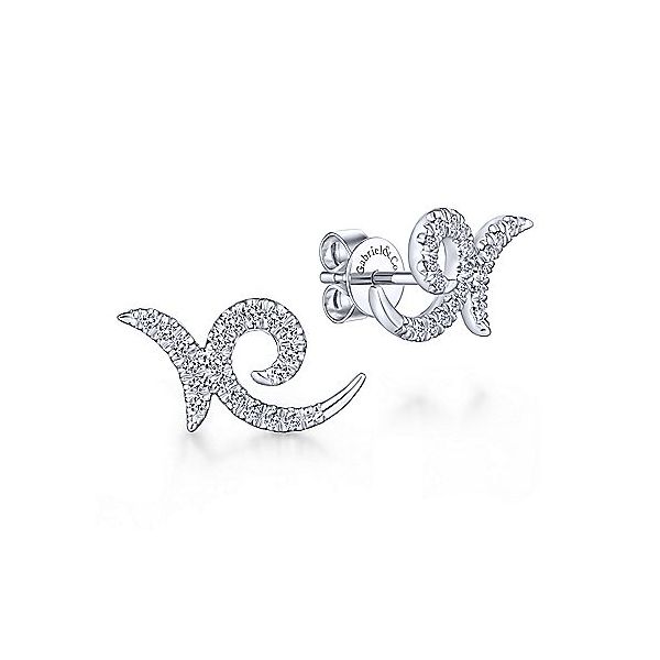 Gabriel & Co. Kaslique White Gold Diamond Swirl Earrings SVS Fine Jewelry Oceanside, NY