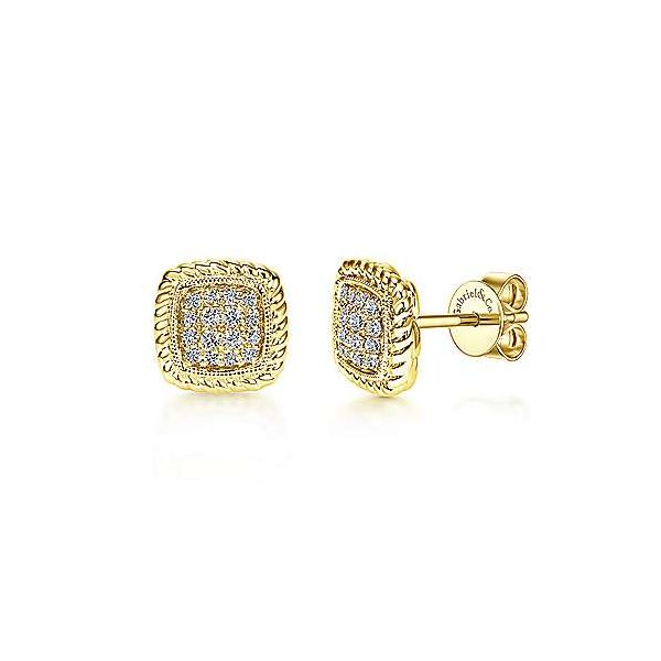 Gabriel & Co. Hampton Yellow Gold Twisted Cluster Diamond Stud Earrings, .17ctw SVS Fine Jewelry Oceanside, NY