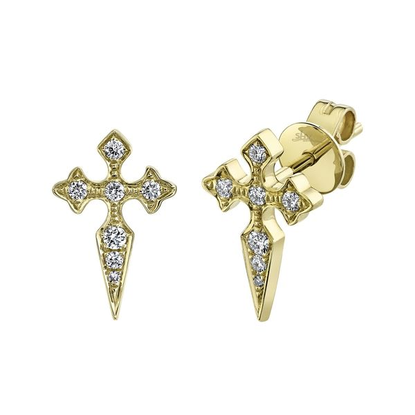 Shy Creation Yellow Gold Diamond Cross Earrings, .13ctw SVS Fine Jewelry Oceanside, NY