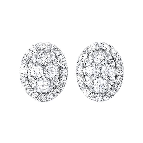Diamond Oval Halo Cluster Stud Earrings SVS Fine Jewelry Oceanside, NY