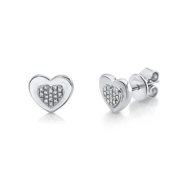 Shy Creation 14K White Gold And Diamond Heart Studs SVS Fine Jewelry Oceanside, NY