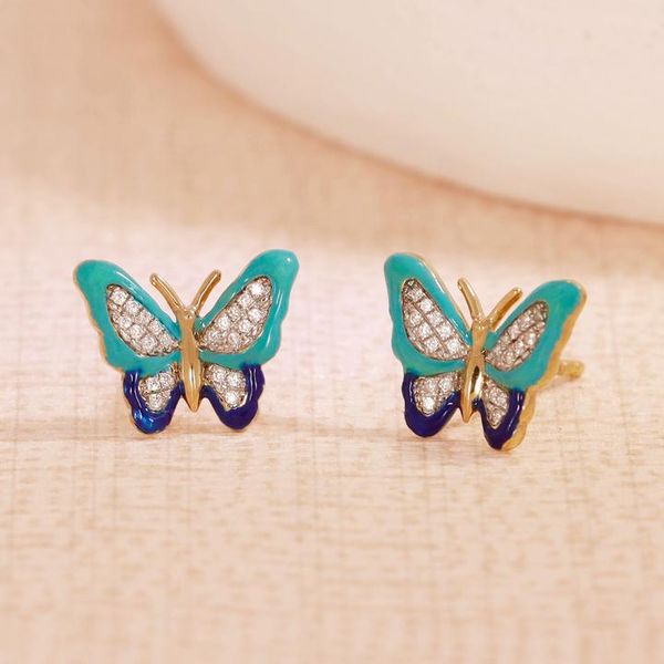 Ella Stein Blue Enamel Butterfly Diamond Stud Earrings, .06ctw Image 2 SVS Fine Jewelry Oceanside, NY