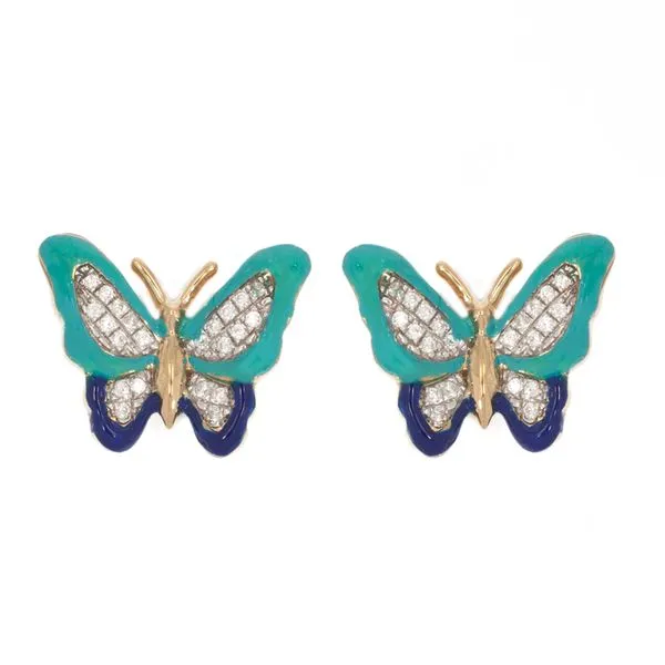 Ella Stein Blue Enamel Butterfly Diamond Stud Earrings, .06ctw SVS Fine Jewelry Oceanside, NY