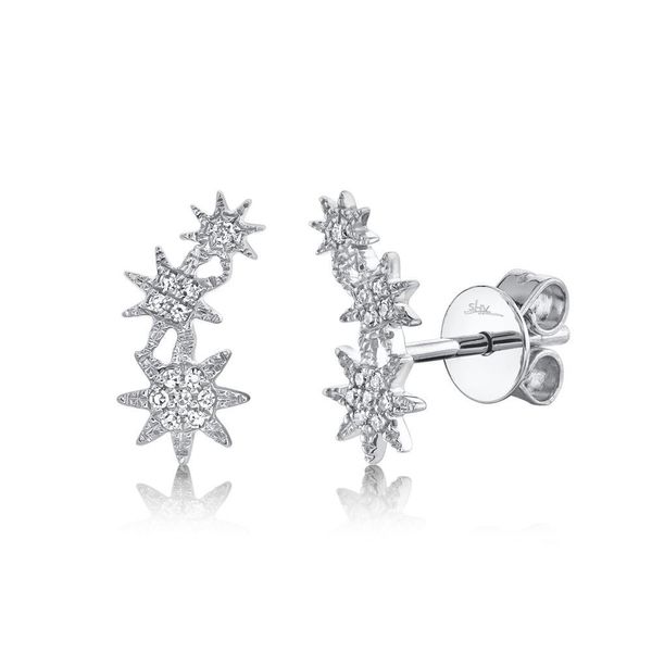 Shy Creation White Gold and Diamond Star Earrings SVS Fine Jewelry Oceanside, NY