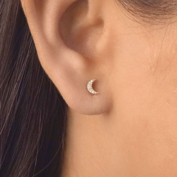 Ella Stein Crescent Moon Diamond Stud Earrings, .02ctw Image 2 SVS Fine Jewelry Oceanside, NY