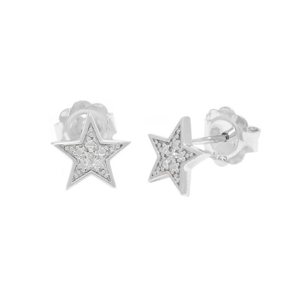 Sterling Silver Pave Star Diamond Earrings, 0.02Cttw SVS Fine Jewelry Oceanside, NY