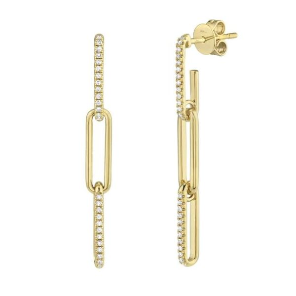 Shy Creation Yellow Gold And Diamond Paperclip Earrings SVS Fine Jewelry Oceanside, NY
