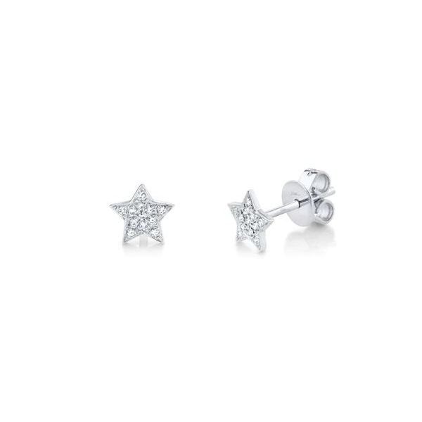 Shy Creation White Gold And Diamond Star Earrings SVS Fine Jewelry Oceanside, NY