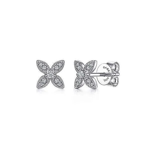 Gabriel & Co. Victorian White Gold Diamond Stud Earrings SVS Fine Jewelry Oceanside, NY