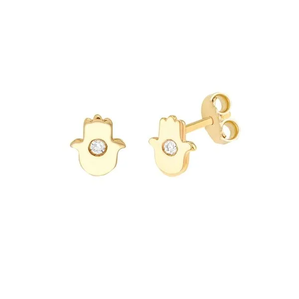 Yellow Gold & Diamond Hamsa Studs, 0.03Cttw SVS Fine Jewelry Oceanside, NY