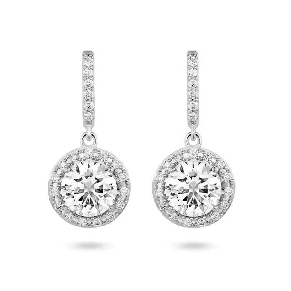 Lightbox White Gold Lab Grown Halo Drop Earrings SVS Fine Jewelry Oceanside, NY