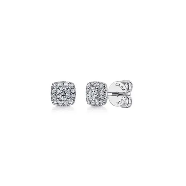 Gabriel & Co. Classic White Gold Cushion Halo Earrings SVS Fine Jewelry Oceanside, NY
