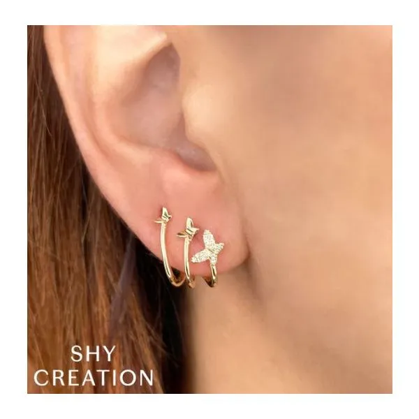 Shy Creation Yellow Gold Diamond Butterfly Earrings Image 2 SVS Fine Jewelry Oceanside, NY