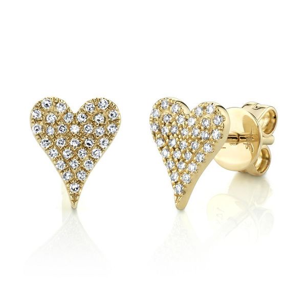Shy Creation Yellow Gold And Diamond Heart Studs SVS Fine Jewelry Oceanside, NY