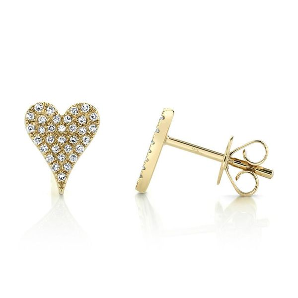 Shy Creation Yellow Gold And Diamond Heart Studs Image 2 SVS Fine Jewelry Oceanside, NY