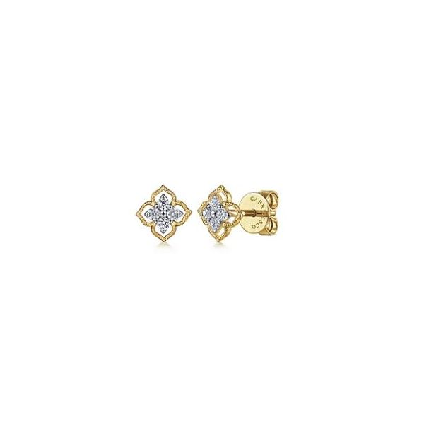 Gabriel & Co. Floral Yellow Gold Diamond Earrings SVS Fine Jewelry Oceanside, NY