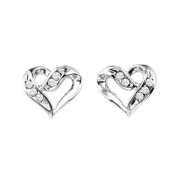 Diamond Ribbon Heart Stud Earrings Image 2 SVS Fine Jewelry Oceanside, NY