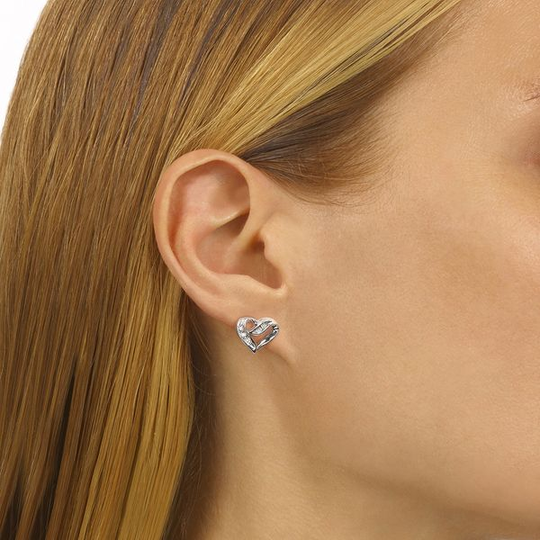 Diamond Ribbon Heart Stud Earrings Image 3 SVS Fine Jewelry Oceanside, NY