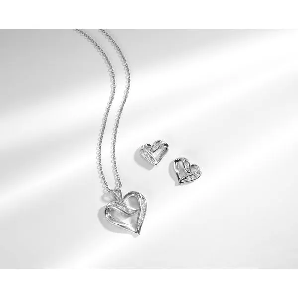 Diamond Ribbon Heart Stud Earrings Image 2 SVS Fine Jewelry Oceanside, NY
