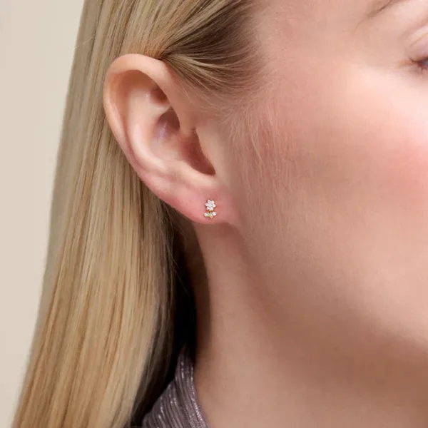 Lab Grown Diamond Yellow Gold Plated Flower Earrings, .09ctw Image 2 SVS Fine Jewelry Oceanside, NY
