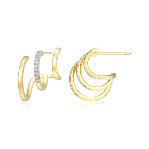 Lab Grown Diamond Yellow Gold Plated Mullti Claw Earrings Image 3 SVS Fine Jewelry Oceanside, NY