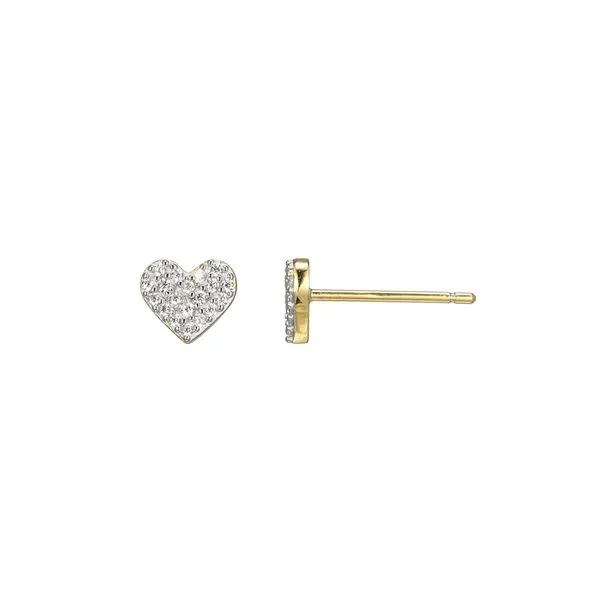 Lab Grown Diamond Yellow Gold Plated Heart Earrings, .12ctw Image 2 SVS Fine Jewelry Oceanside, NY