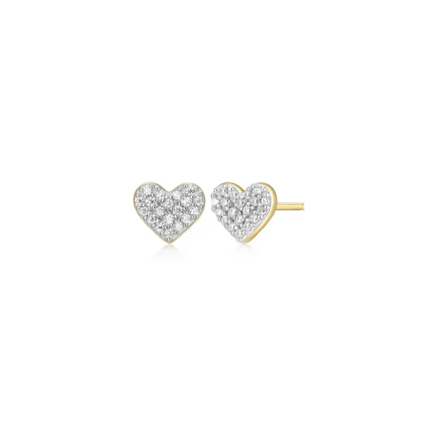 Lab Grown Diamond Yellow Gold Plated Heart Earrings, .12ctw SVS Fine Jewelry Oceanside, NY