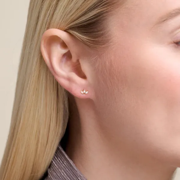 Lab Grown Diamond Yellow Gold Plated Triple Leaf Earrings, .05ctw Image 3 SVS Fine Jewelry Oceanside, NY
