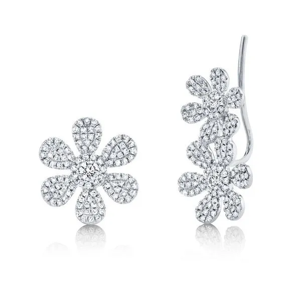 Shy Creation White Gold And Diamond Flower Earrings SVS Fine Jewelry Oceanside, NY