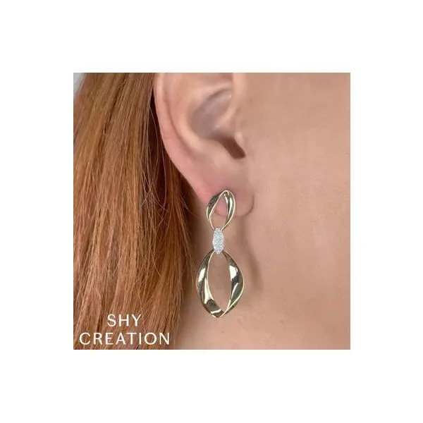Shy Creation Yellow & White Gold Diamond Earrings Image 2 SVS Fine Jewelry Oceanside, NY