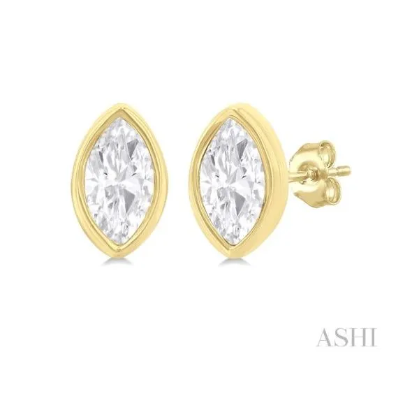 Yellow Gold Bezel Set Diamond Stud Earrings SVS Fine Jewelry Oceanside, NY