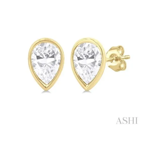 Yellow Gold Bezel Set Diamond Stud Earrings SVS Fine Jewelry Oceanside, NY