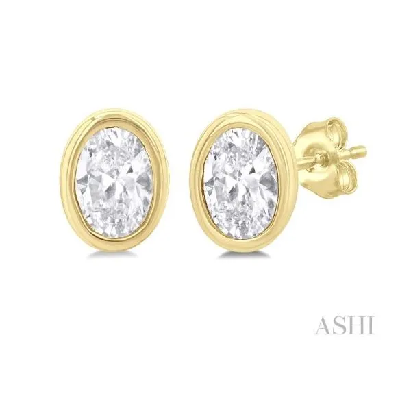 Yellow Gold Bezel Set Diamond Stud Earrings SVS Fine Jewelry Oceanside, NY