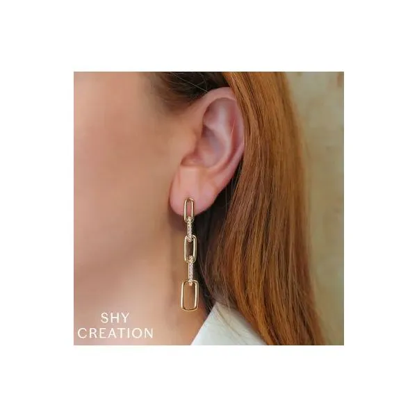 Shy Creation Yellow Gold Diamond Paperclip Earrings Image 2 SVS Fine Jewelry Oceanside, NY