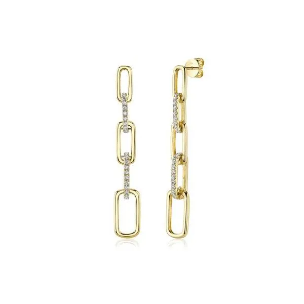 Shy Creation Yellow Gold Diamond Paperclip Earrings SVS Fine Jewelry Oceanside, NY