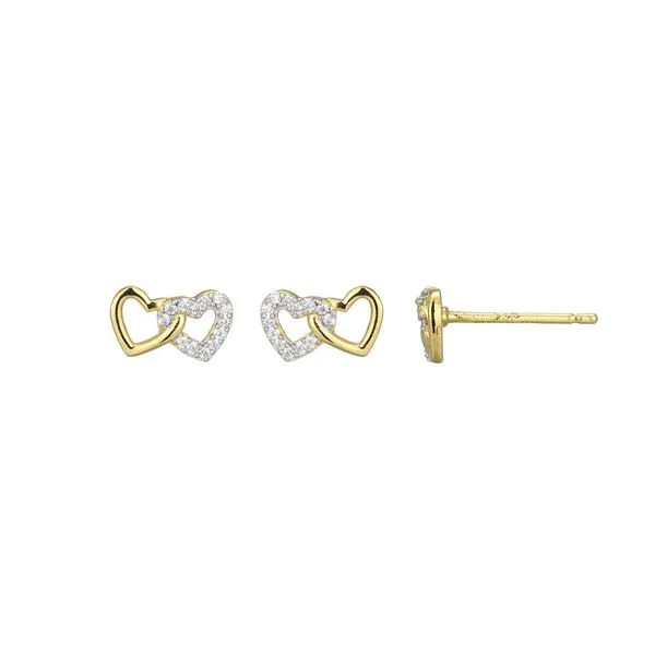 Lab Grown Diamond Yellow Gold Plated Twin Hearts Hearts Earrings Image 2 SVS Fine Jewelry Oceanside, NY