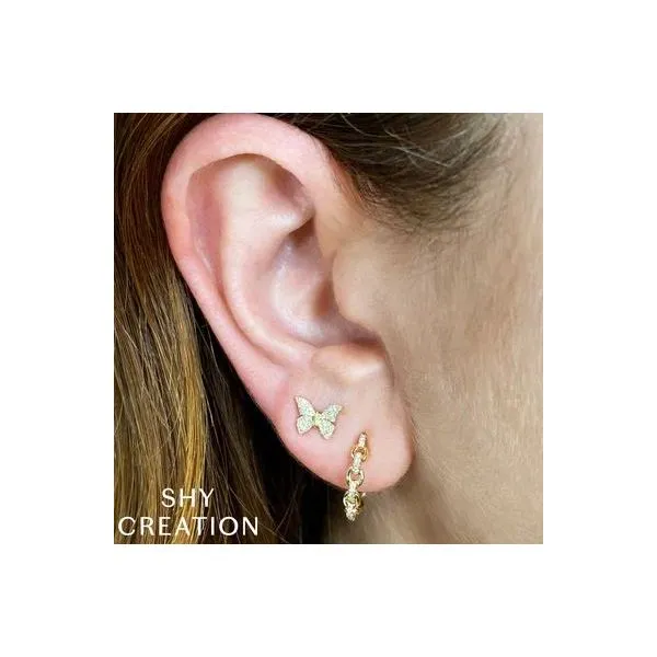 Shy Creation White Gold Diamond Butterfly Studs Image 2 SVS Fine Jewelry Oceanside, NY